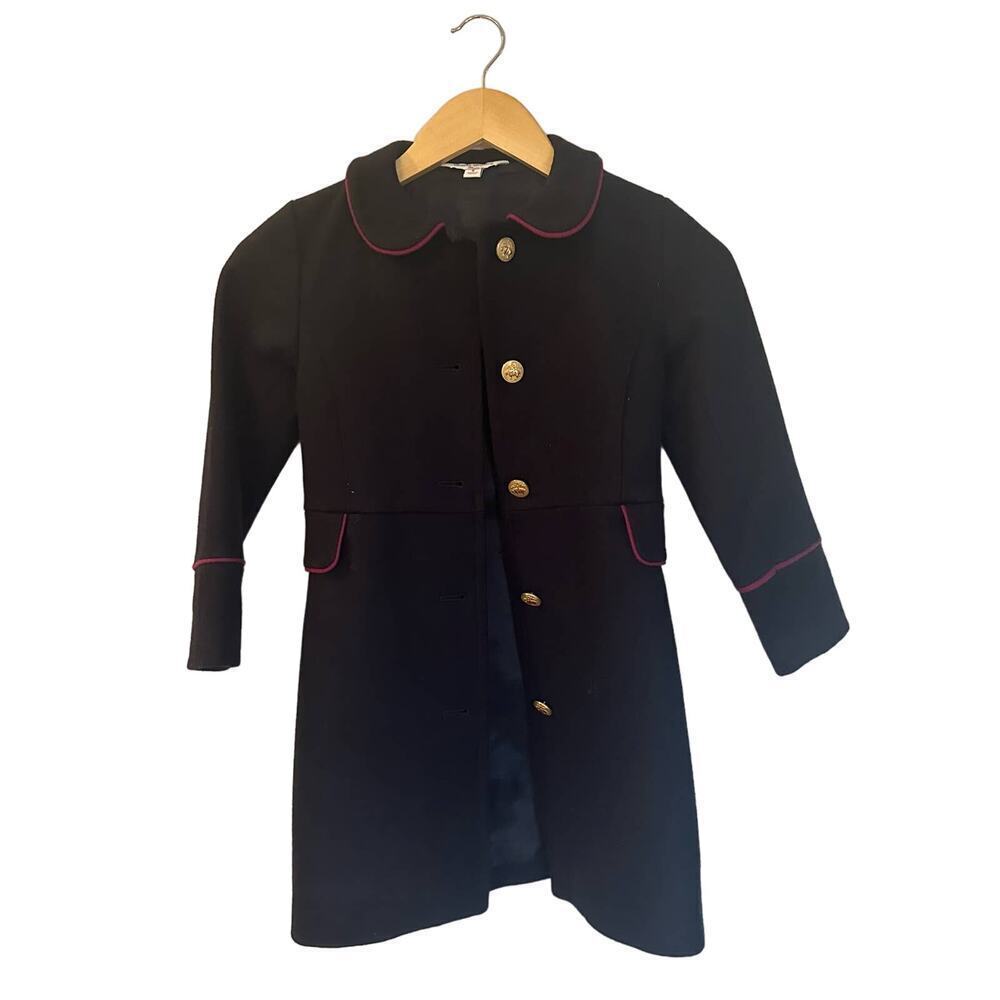Brooks Brothers Girls Navy Dress Coat Size S Peter Pan Collar Pink Trim